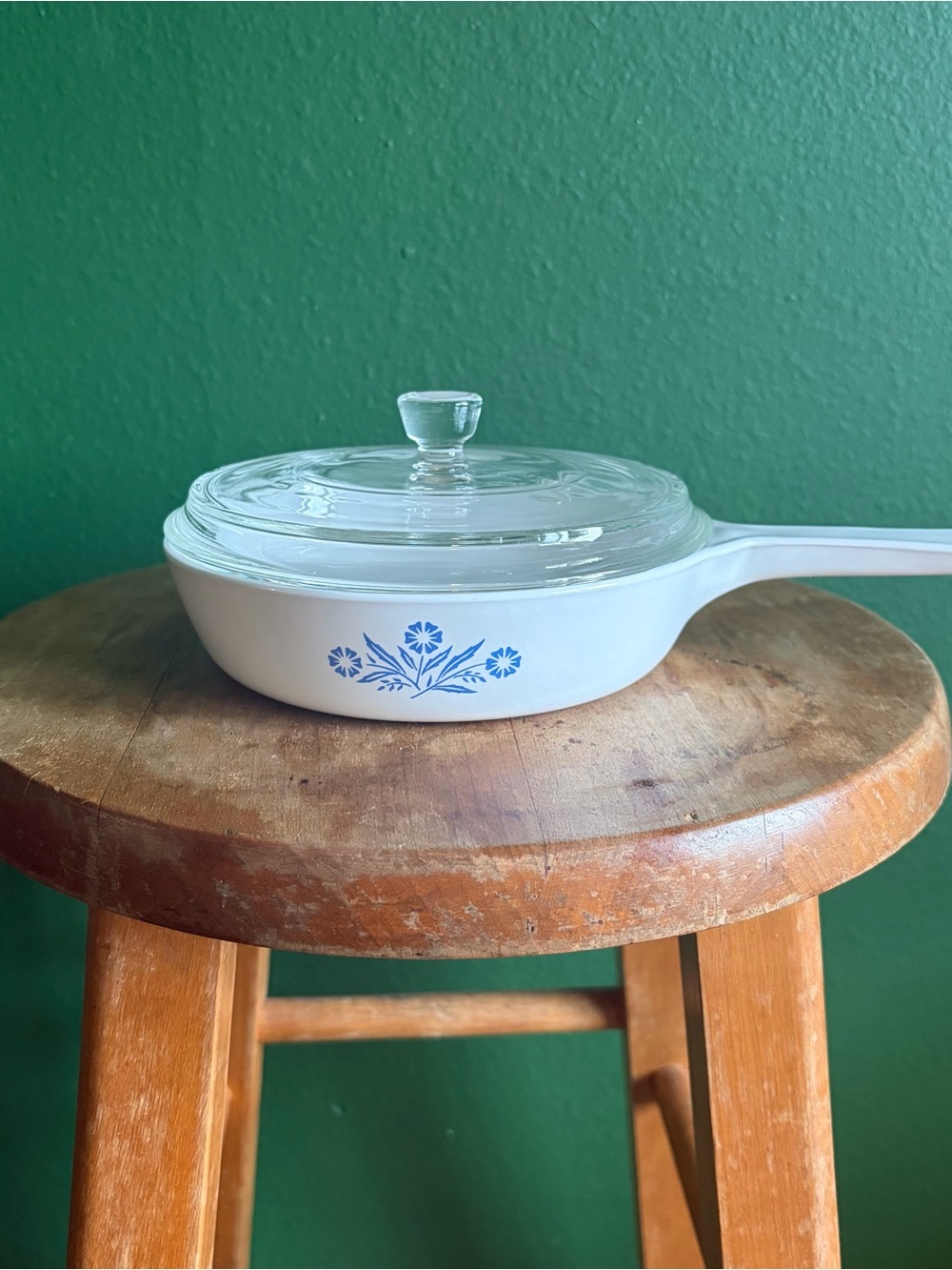 Vintage Corningware Pan with iconic blue cornflower pattern